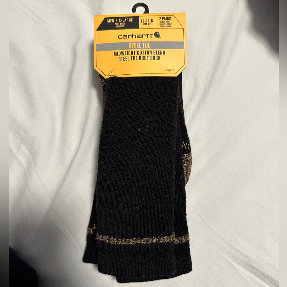 NWT Carhartt Men's Black and Brown Steel Toe Boot Socks